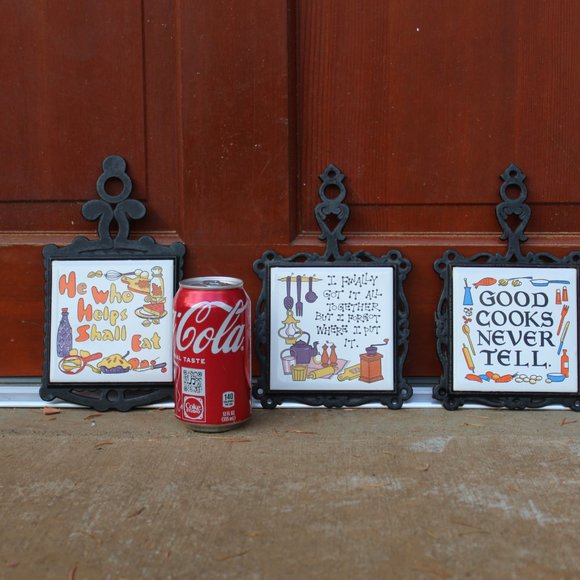 Vintage Cast Iron Ceramic Kitchen Trivets – Set of 3 –Arco 1970s Funny Sayings - Picture 7 of 16